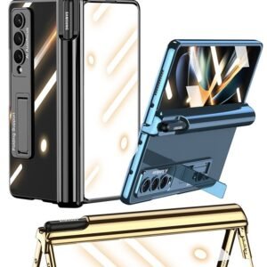 Samsung Galaxy Z Fold 4 HD/Anti-peep Phone Case,Trasparent Glass Film Case With Pen Holder Hidden Kickstand