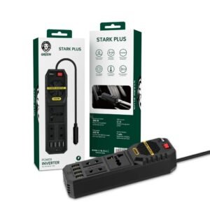 Green Stark Plus Car Power Inverter 200W with 4 USB-A Ports 3.1A Quick Charge, DC 12V to AC 220V and Built-in Cooling Fan