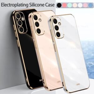 Samsung Galaxy A24 Gold Edge Design Slim Fit Phone Case Protective Cover Plus 6D Screen Protector