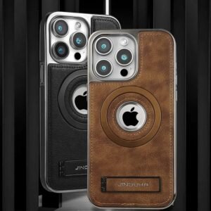 Premium Metal Leather Magsafe Case  with build-in Foldable stand