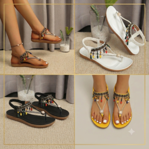 Trendy Beaded Sandals with Ankle Fringe