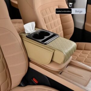 Armrest Pad – Thick Comfort Cushion with Cup and Tissue Holders, Multi-Color Organizer Bag and Dual Cup Holders for Enhanced Driving Experience