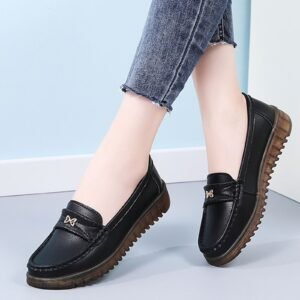 Ultra-Soft Leather Loafers for Women – Lightweight Lug Sole Moccasins with Gold Butterfly Accent