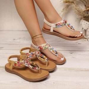 Colorful Beaded Clip Toe Bohemian Comfortable Summer Sandles