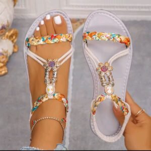 Aura Floral Bohemian T-Strap Sandals