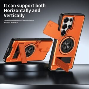 Magnetic Ring Stand Shockproof Case with Sliding Camera Cover