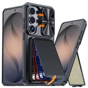 Built-in wallet, sliding camera protection, and rugged design.