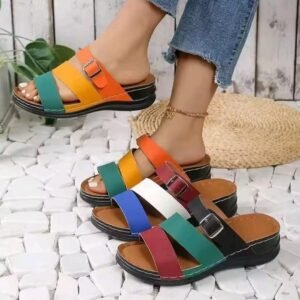Trendy Multi-color Wedge Sandals