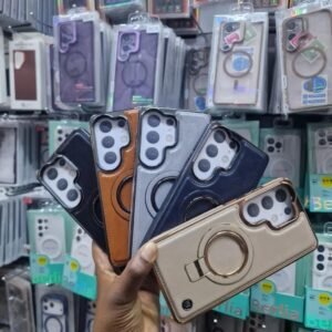 Samsung Galaxy Ultra Series PU Leather Chrome Case with Ring Metal Stand